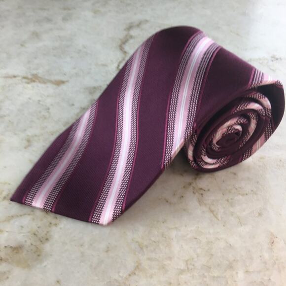 MICHAEL KORS  Silk Regiment Tie in Burgundy  Pink Grey and White - Picture 8 of 10